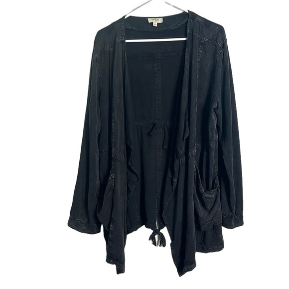 Umgee Drapey Lagenlook Black Open Front Long-Sleeve Cardigan Jacket Size Small - Picture 1 of 10
